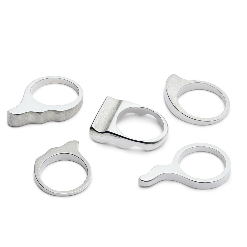 Sterling silver cast solid rings with contrasting finishes